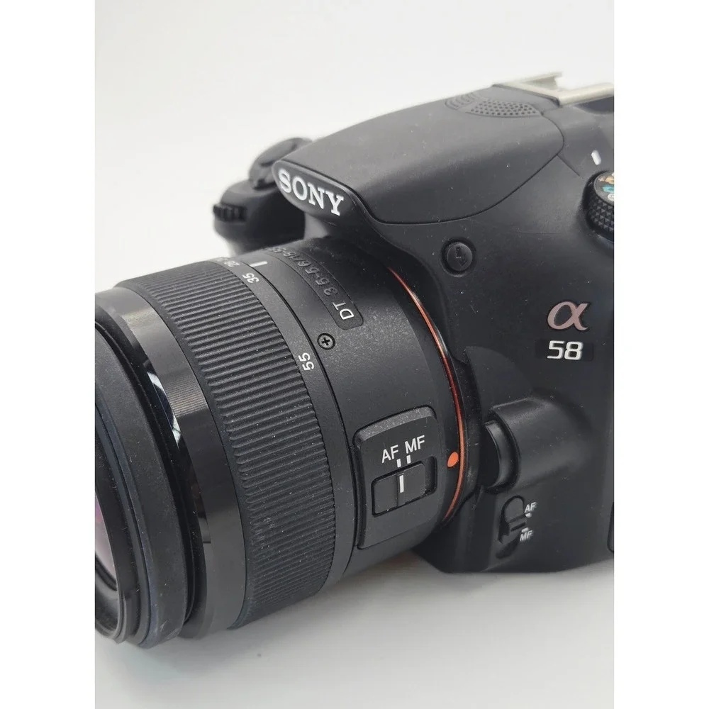 Sony Alpha A58 DSLR Digital Camera 20.1MP- 18-55mm Lens Vivitar Flash WORKS-READ
